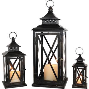 DECORKEY 3PCS (20&13&9) Lanterns Decorative Indoor & Outdoor, Vintage Metal Frame Candle Holders for Front Porch, Patio, Pathway, Balcony, Garden, Yard Decor, Halloween Christmas Decorations