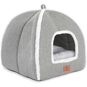 Cat Bed for Indoor Cats - Cat Cave Bed Cat House Cat Tent with Removable Washable Cushioned Pillow, Soft and Self Warming Kitten beds,Cat Beds & Furniture Large Grey (L(17.5 x 17.5 x 17.5 Inch))