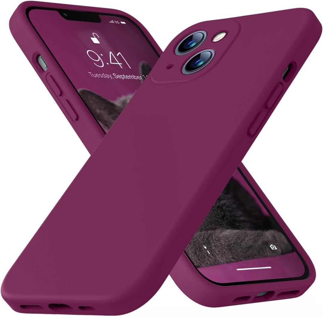 Ktele Compatible with iPhone 13 Case 6.1 inch Premium Liquid Silicone [Soft Microfiber Lining Anti-Scratch] Gel Rubber Full-Body Bumper Protection Camera Protect Case-Wine Red