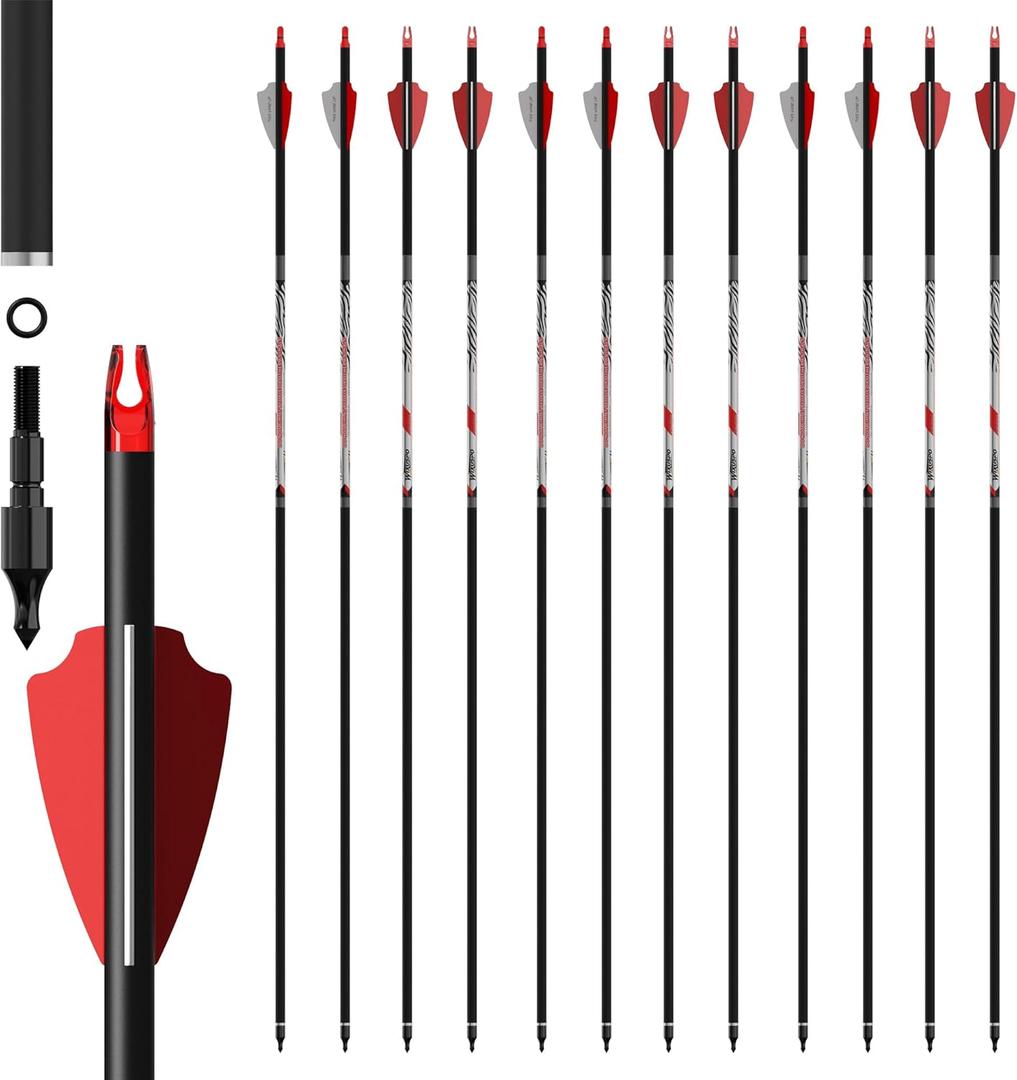 32" Pure Carbon Archery Arrows Spine 300 350 400 Removable Tips