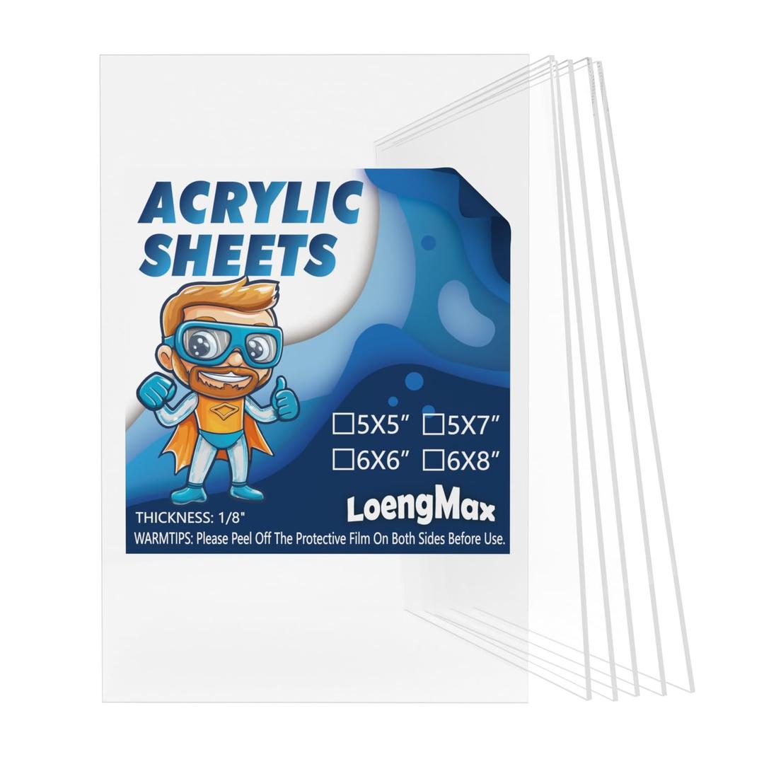 1/8" Thick (3mm) Clear Acrylic Sheet 6" x 8" - 6 Pieces | Cast Plexiglass for DIY Crafts, Sign, Photo Frame, Display Projects