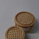 Set of 2 Small Boho Rattan Wicker Round Riser Plant Stand Indoor,Rustic Farmhouse Natural Wooden Circle Pedestal for Decor & Display, Tabletop, Office Decor