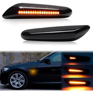 Smoked Lens Sequential Amber LED Side Marker Turn Signal Light for BMW E60 E90 E92 E93 E82 E46 E83 E91 128i 135i 328i 335i E61 E88 E91 Front Fender Dynamic Indicator