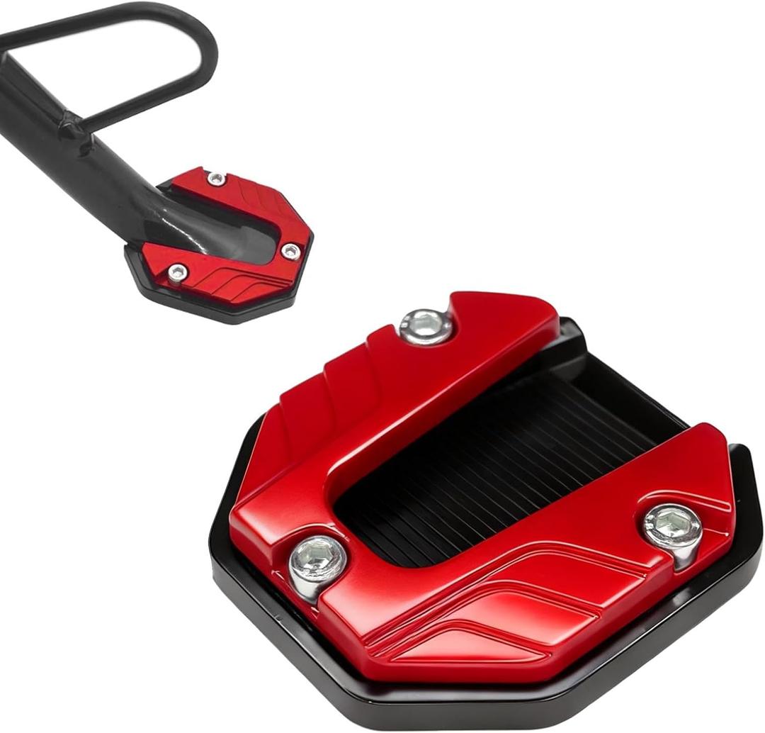Motorcycle Kickstand Pad, Aluminium Alloy Kickstand Side Stand Extension Plate, Universal Motorcycle Support Accessory for Soft Ground, Grass, Gravel, Sand and Hot Pavement (Red)