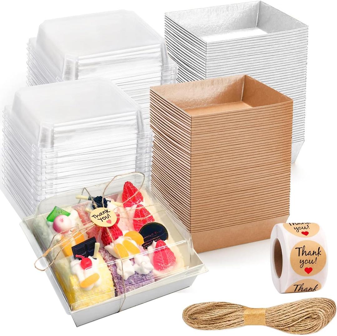 Karasmay 100 Pack Charcuterie Boxes with Clear Lids - Eco-Friendly, Portable, and Leak-Proof Food Containers for Various Delights - 50 Brown & 50 White (Brown&WhiteRectangle)