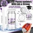 Jingmore 24 Pcs Graduation Cups with Straws Bulk 13.5 oz Class of 2026 Plastic Mason Jars Reusable Tumbler Coffee Tea Hot Cocoa Beverage Happy Graduation Tumbler for Congrats Grad Party Gifts(Purple)