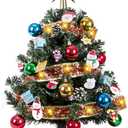 Small 2 FT Christmas Tree Decorations - Mini Christmas Table Top Tree Artificial, Xmas Desk 24 Inch Tree with Ribbon Lights, Ornament for Home Decor Indoor Office Holiday Tabletop Party (Green)