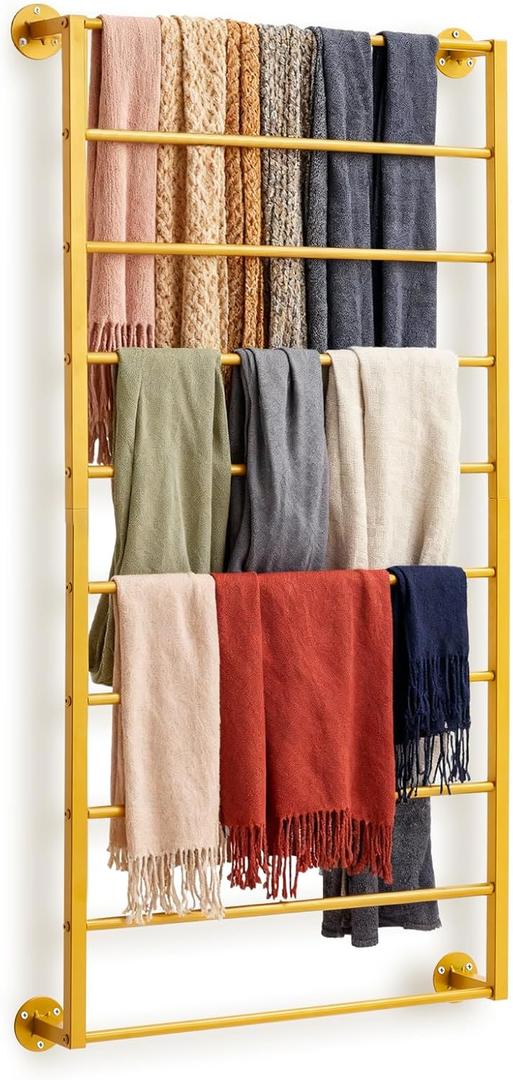 Wall Mounted Hijab Organizer, 10 Tier Metal Scarf Rack, Belt Holder Ribbon Organizer Holder Wrapping Paper Spool Storage Towel Rack for Retail Store, Home, Craft Room, Florist