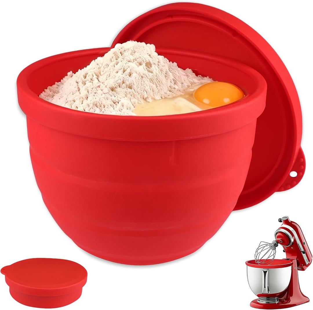 Foldable Silicone Bowl Liners for KitchenAid Tilt-Head 5QT Mixer,Mixing Bowls Insert with Lids，Dishwasher-Safe Food-Grade for Stand Mixer Accessories and Attachments(Red, 1 included)