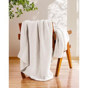 Buttery Soft Knit Throw Blanket for Couch, Reversible Fuzzy Knitted Blanket, Cozy Warm Plush Lightweight Decorative Throw for Sofa Bed, 50x60in, Beige