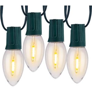 Minetom Vintage C9 LED Christmas Lights Outdoor Warm White, 50 Feet C9 String Lights for Christmas Tree Roofline Holiday Party Indoor Outdoor Garden Patio Backyard Cafe Xmas Decoration, Green Wire