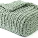 YnM Chunky Throw Blanket, Medium-Weight, Hand Knitted with Chenille Yarn, Skin Friendly, Ventilated and Breathable, Machine Washable, Home Dcor Piece for Couch, Sofa and Bed (Sage Green, 40x50 Inch)