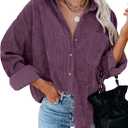Dokotoo Womens Corduroy Button Down Shirts Boyfriend Long Sleeve Oversized Blouses Tops