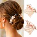 Brishow Rose Gold Hair Combs Bridal Pearl Comb Decorative Small Hair Accessories for Women (2 Pcs)