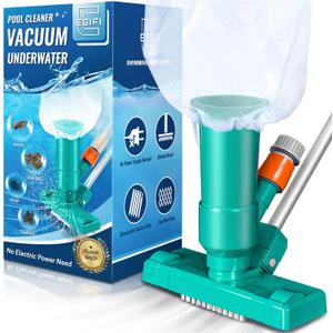Portable Pool Vacuum for Above Ground/Inground Pool, Pool Cleaner Vacuum with 3 Scrub Brushes, Pool Leaf Vacuum & Nylon Mesh Net, Pool Cleaners for Swimming Spa Fountain Pond Hot Tub, Pure Green