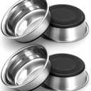 4PCS Stainless Steel Cat Bowls, Whisker Fatigue Friendly Shallow Kitten Dishes for Food Water Heavy Duty Non-Slip Silicone Rubber Bottom Base Metal Cat Plates for Small Dog Puppies