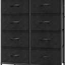 OLIXIS Dresser for Bedroom,8 Storage Fabric Drawers, Metal Frame and Wooden Top, Tall Storage Drawer Dresser for Closet with Easy Pull Handles for Living Room, Entryway, Small Space Black
