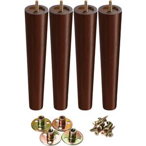 12 Inch Furniture Legs, Round Solid Wood Chair Legs Bench Leg, Mid Century Modern Replacement Table Legs for Home DIY Projects TV Cabinet, Ottoman, Dresser, Armchair, CabinetSet of 4 Walnut Color (Brown)