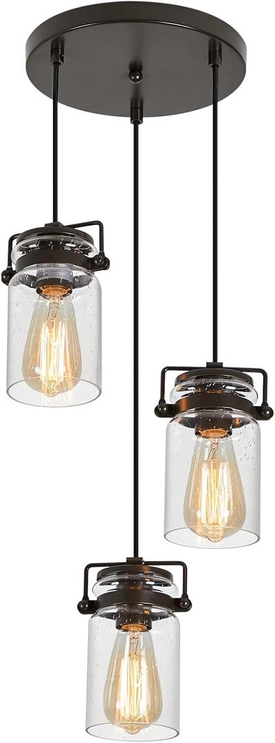 foucasal Kitchen Pendant Lighting Over Island Pendant Lights Black, Pendant Lighting Adjustable Farmhouse Ceiling 3 Light for Kitchen Island Dining Room Bedroom Living Room