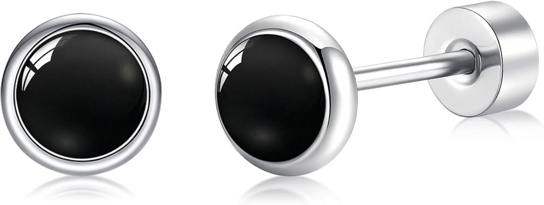 BLISI Black Onyx Pure Titanium Stud Earrings 4mm 5mm Natural Stone Women Earrings Hypoallergenic Gemstone Earring for Sensitive Ears 20G