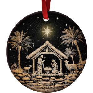 2 x Nativity Christmas Ornaments 2025 - Nativity Scene Ornaments, Catholic Religious Gifts for Men Women, Christian Gift Ideas - Christian Gifts for Women Faith - Ceramic Ornament Xmas Tree Decoration