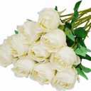 10pcs Artificial Silk Rose Flowers with Long Stem Real Looking Fake Roses for DIY Wedding Bouquet Table Centerpiece Faux White Roses for Bridal Shower Arrangements
