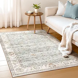 WITSHOCK Washable 4x6 Area Rugs Non Slip Low Pile  Soft Foldable Floor Rug for Bedroom, Living Room, Dining Room & Dorm, Light Blue Bathroom Rug with AntiSkid Backing (Indoor Decor)