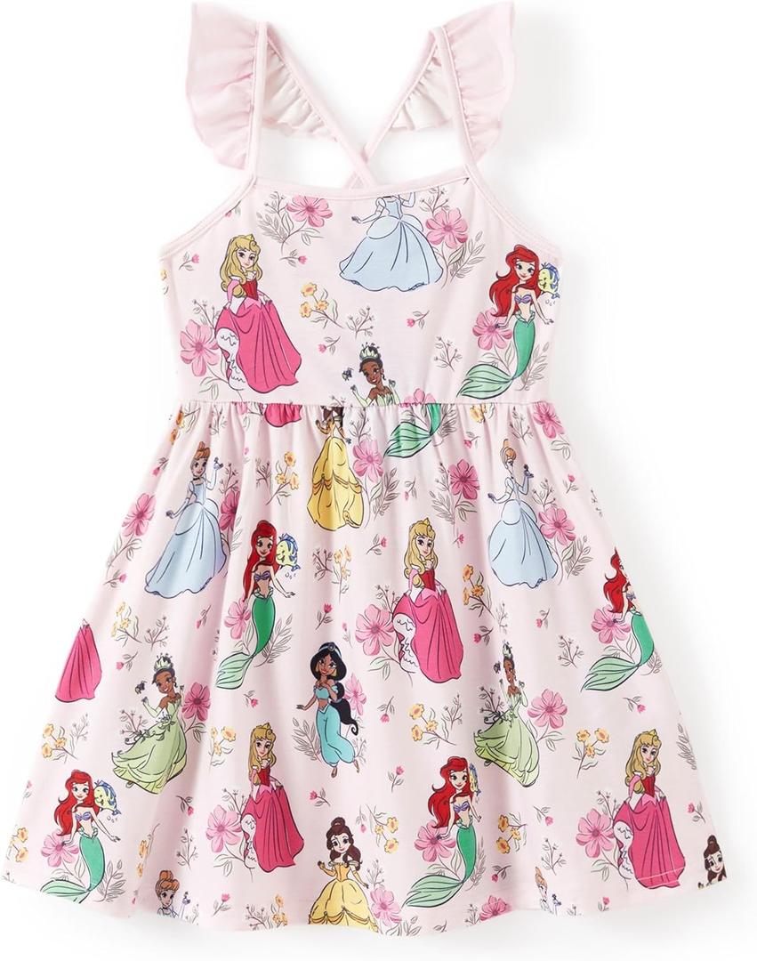 Disney Princess Minnie Mouse Frozen Elsa Girls Dress Ruffle Sleeveless Criss Cross Sundress Summer Clothes Baby to Toddler (4-5T, Princess,light Pink)