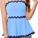 Women's Summer Tank Tops Cute Peplum Crewneck/Spaghetti Straps Cami Vacation Shirt (S)