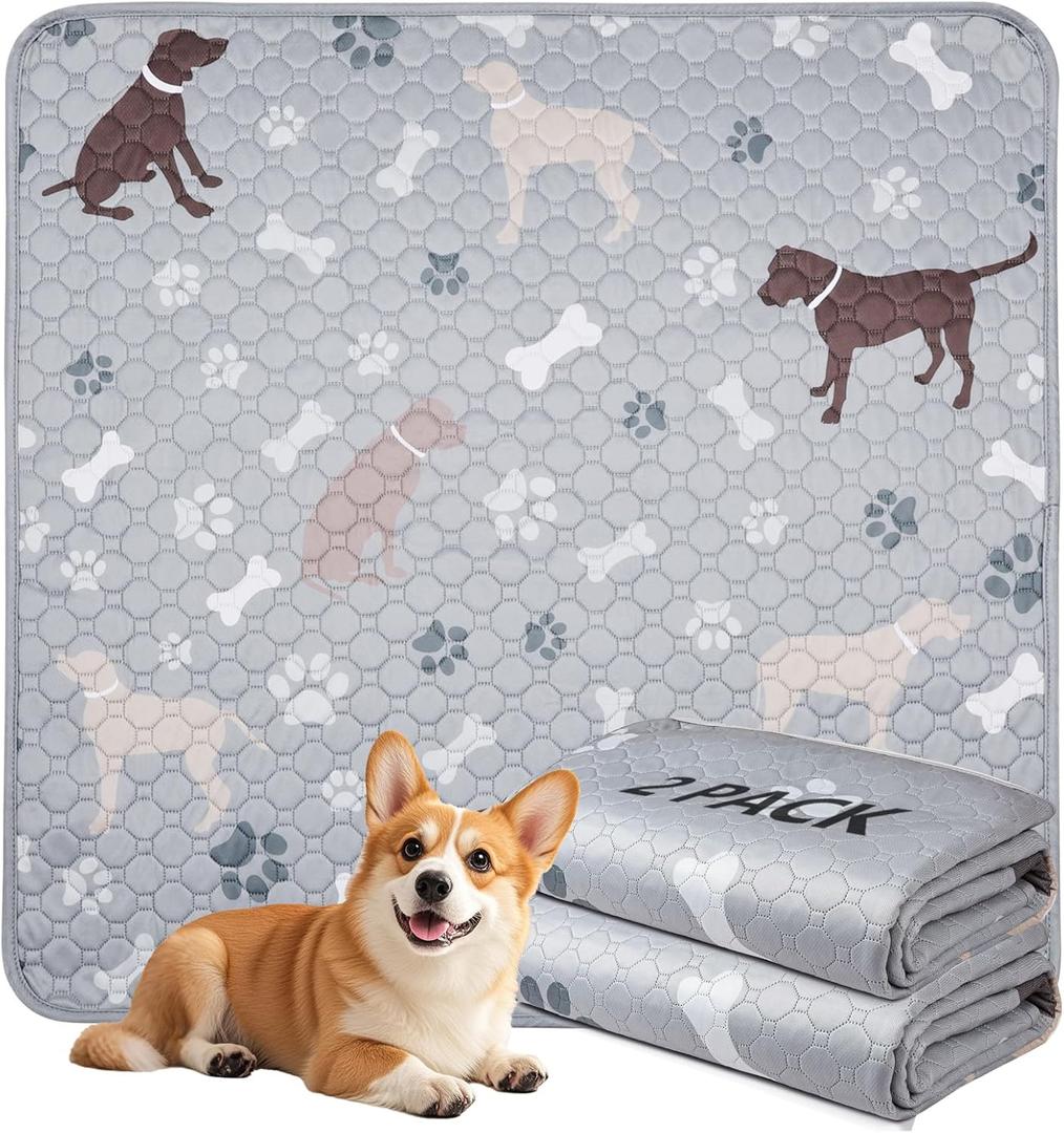 Mozin Washable Pee Pads for Dogs, 2 Pack Super Absorbent Dog Training Pads Leakproof Non-Slip Reusable Puppy Pads, Waterproof whelping Pad for Housebreak, Playpen, Crate,Potty Training, Couch- 36"x36" (36"x36"-2 Pack, Gray)