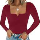 Chunpin Women's Short Sleeve Bodysuit Square Neck Notch V Neck Body Suits Double Lined Going Out Outfits Thong Bodysuits, S