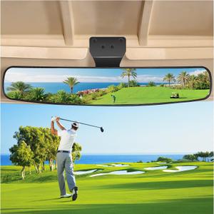 10L0L Universal Golf Cart Rear View Mirror for Yamaha EZGO Club Car, 16.5" Extra Wide Panoramic Convex Center Mirror with Rotatable Bracket
