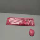 Wireless Keyboard and Mouse Combo, Retro Round Keycaps, Full-Size Cute Typewriter Keyboard with Large Phone/Tablet Holder, Auto-Sleep, 2.4GHz Cordless Connection for Windows/PC/Laptop (Camellia Rose)