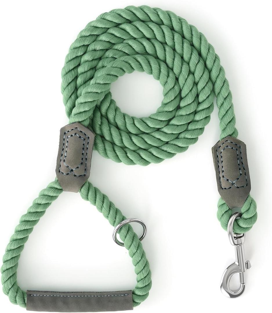 Mile High Life Dog Leash, Braided Cotton Rope Leashes with Leather Handle - Heavy Duty Metal Clasp, 5FT, 1/2" Thick - Wedding, Walking & Training Leash for Small Medium Large Dogs (Kashmir)