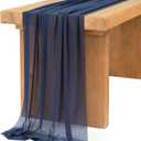 Ling's Moment 14Ft Navy Blue Sheer Chiffon Like Table Runner with Silver Sparkle for Rustic Boho Wedding Party Bridal Shower Decorations Birthday Party