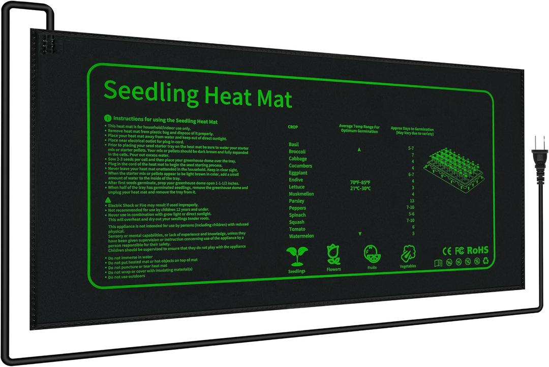 LOCONHA Seedling Heat Mat for Seed Starting,10" x 20.75" Waterproof Heating Pad for Indoor Plants Germination (Black 1 Pack)
