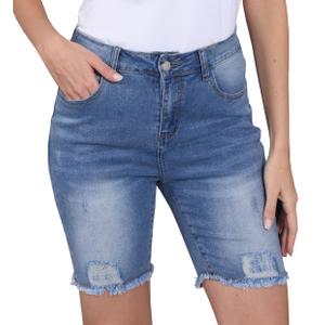 Fuwenni Womens Casual Denim Shorts Bermuda Stretchy Trendy Distressed Frayed Raw Hem Jean Shorts Denim Blue M