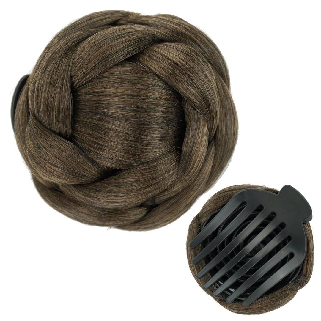 IMISSU Braided Chignon Dancer Hair Donut Hairpieces Scrunchie Claw Hair Bun Updo for Wedding Party (M1 Mix Brown)