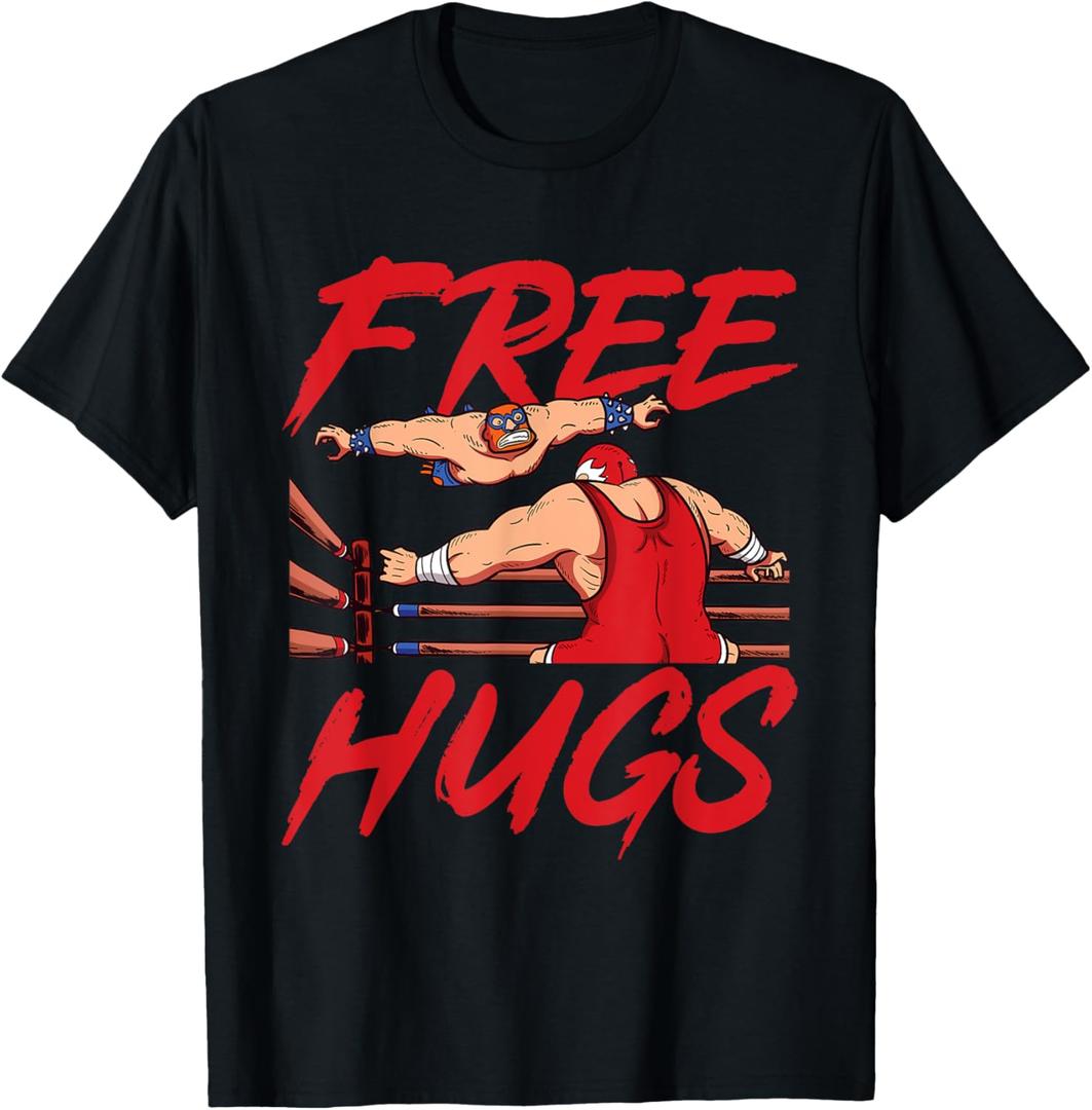 Wrestling Wrestler - Free Hugs T-Shirt (Small, Black)