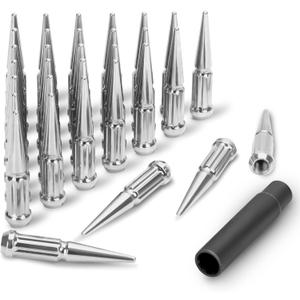 M14x1.5 Spike Lug Nuts Chrome 32 Pcs, 14mm x 1.5 Spline Spiked Lug Nuts for Chevy Silverado GMC Sierra 2500 3500 HD Ford F250 F350, 14x1.5 Truck Lugnut for Ram, Solid Metal Wheel Nut with 1 Socket Key