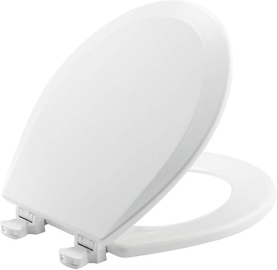 BEMIS 500EC 390 Toilet Seat with Easy Clean & Change Hinges, 1 Pack Round, Cotton White | Durable enameled wood resists chipping & scratching, fits all standard round toilets, Made in USA, 500EC 390