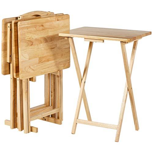 Amazon Basics Classic Foldable TV Dinner Tray Table with Storage Rack, 14.6 L x 19 W x 26 H inch, Natutral, 4-Pack