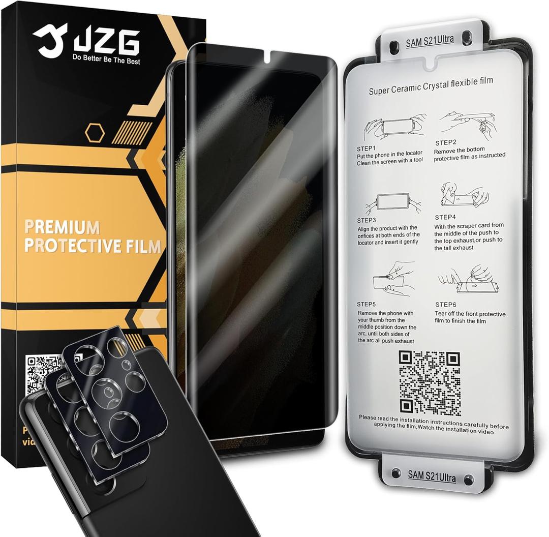 2 Pack for Samsung Galaxy S21 Ultra Privacy Screen Protector - Ceramic Film, 2 Pac Camera Protector, Supports Fingerprint Recognition, Anti-Spy, Scratch Self-Healing, HD Screen Protector