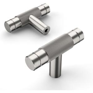 Amerdeco 10 Pack 2 Inch Brushed Satin Nickel Cabinet Knobs Single Hole Cabinet Pulls Dresser Knobs Round Drawer Knobs and Pulls for Bathroom Cabinets ZH0040 (T-Bar Knob)