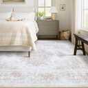 XLUEZ Area Rug 6x9 Living Room Rug, Machine Washable Vintage Distressed Medallion Rug Non-Slip Soft Low Pile Large Indoor Rugs for Bedroom Kitchen Dining Room Office(Beige,6'x9')