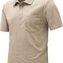 Rdruko Men's Polo Shirts Short Sleeve Quick Dry Outdoor Golf Sports Shirts with Pocket(Beige, US M)