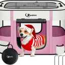 Dog Cat Playpen, Pet Puppy Portable Playpens for Outdoor Travel Crate, Indoor After Surgery Use, Foldable Dog Kennel Tent for Rabbit or Small Animals and Tent Stakes(Pink, Medium)