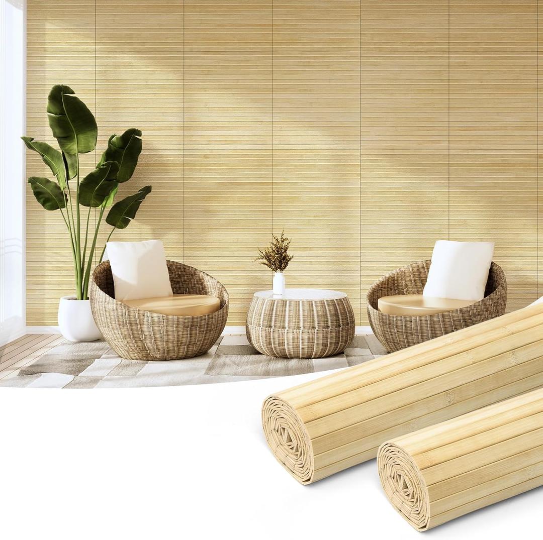 Art3d Natural Bamboo Wall Panel for Interior Wall Decor, Renewable Pole Wrap Wainscoting Paneling for Wall Ceiling Furniture Cabinet Office, 12 x 96 Inch, 2-Pack - Raw