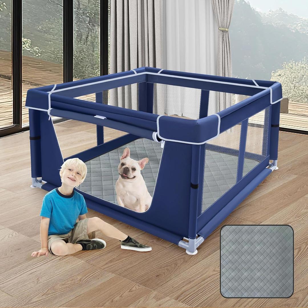 XVISHX 42x42 Inches Puppy Playpen with Dog Pads, Dog Playpen for Puppies or Small Dogs, Pet Playpen for Indoor & Outdoor, Sturdy Safety DogPen with Thickened Fabric, High-Strength Nylon Wire Mesh