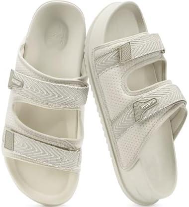 KuaiLu Mens Casual Sandals Comfortable Orthopedic Arch Support Plantar Fasciitis Summer Beach Sport Walking Shoes Recovery Memory Foam Cushion Slides Slip On Slippers Indoor Outdoor Beige Size 10